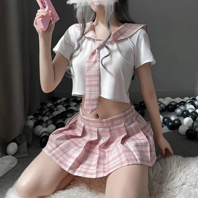 Japonská sladká kockovaná roztlieskavačka Škola dievča Cosplay študent Uniforma rola hra Sexy kostýmy sexuálne spodné prádlo pre ženy