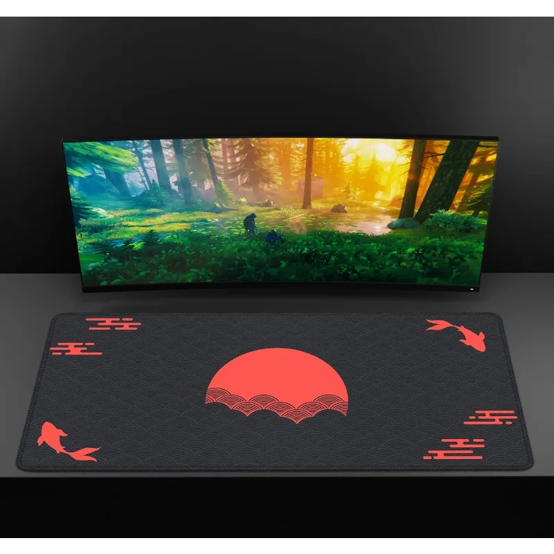 Japonská stolová podložka Čierna a červená myš Pad Koi Fish Sun Cloud Japan Japonsko