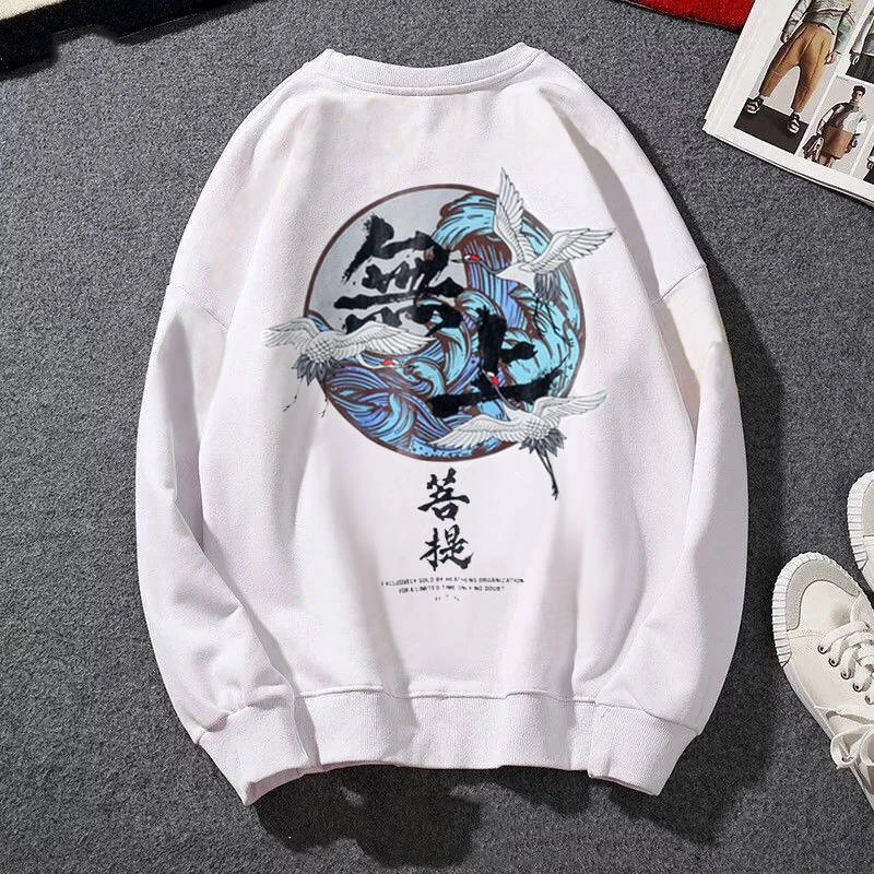 Japonská vtipná mačka vlny Vytlačené fleece mikiny zimné japonské hip hip hopové príležitostné mikiny strašidelné čínske charater Streetwear