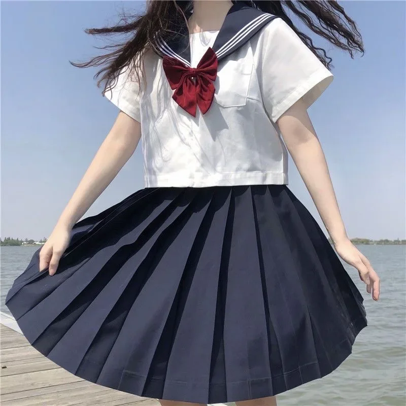 Japonská školská uniforma dievčat plus veľkosť jk oblek červená kravata biela biela tri základné námornícke uniformy Ženy s dlhým rukávom