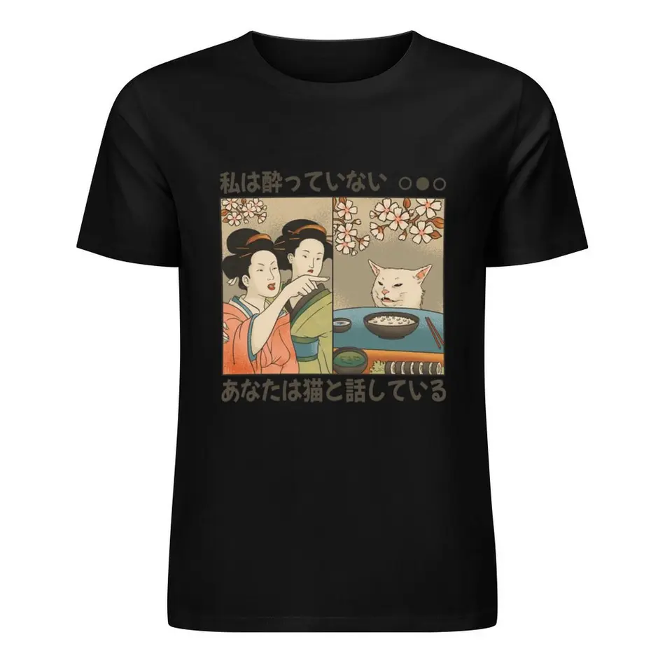 Japonská žena kričí na mačku - tričká Tričko s mačkou mem