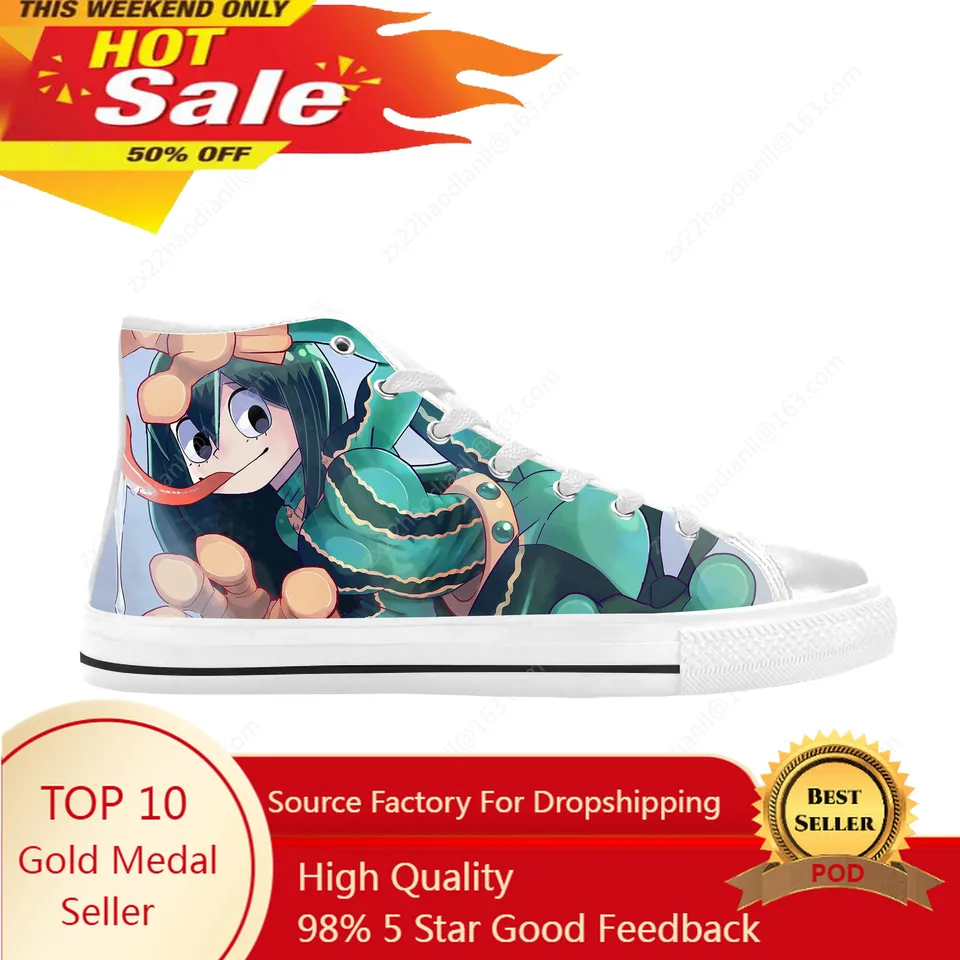 Japonské anime moje hrdinské akademickú obcou asui tsuyu froppy ležérne topánky s vysokým vrcholom Pohodlné priedušné 3D tlače Men Dámske tenisky