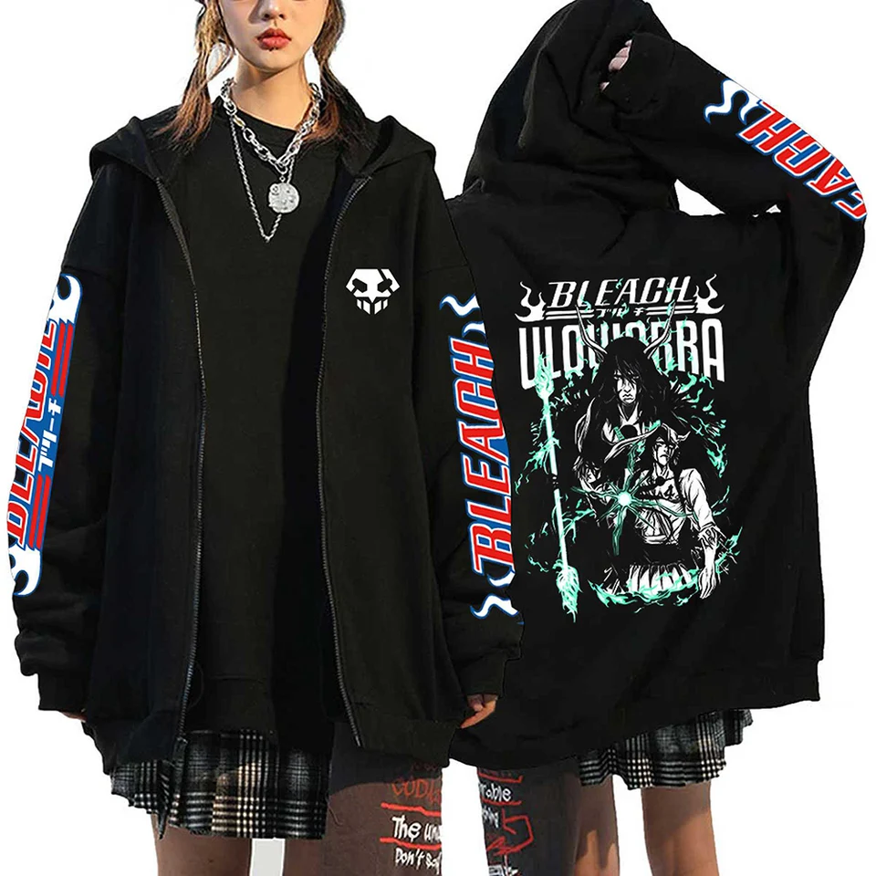 Japonské bieliace kapucne Kurosaki Ichigo Zipper Hoodie Harajuku Príležitostné kapucňu Mukina Urahara Kisuke Bunda Streetwear