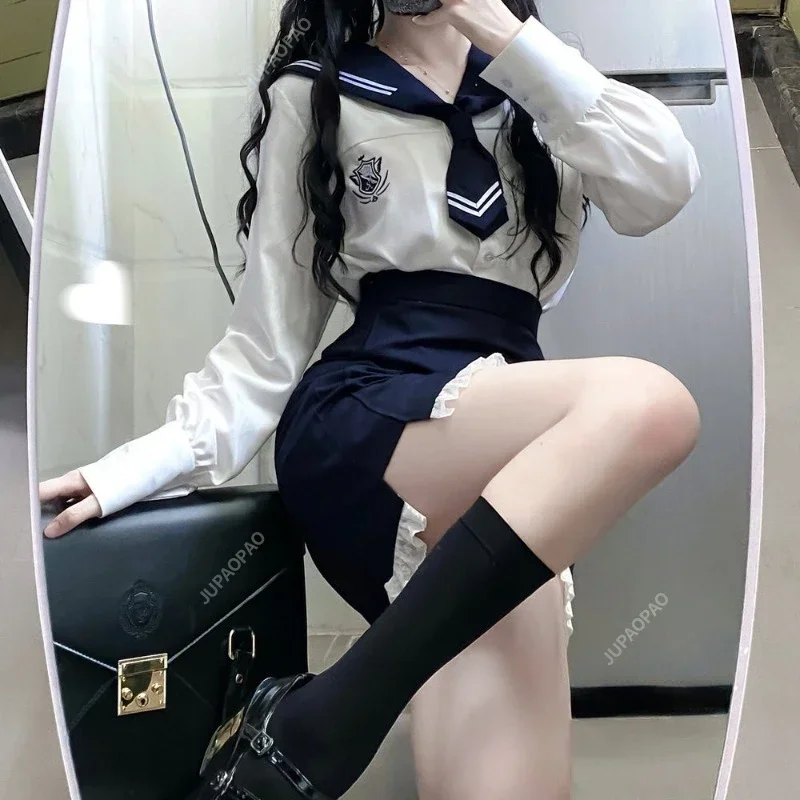 Japonské dievčatá školské uniformy na jeseň zima modrý dlhý štýl pikantné dievča uniformu krátke sukne anime cosplay hip objímanie sukne
