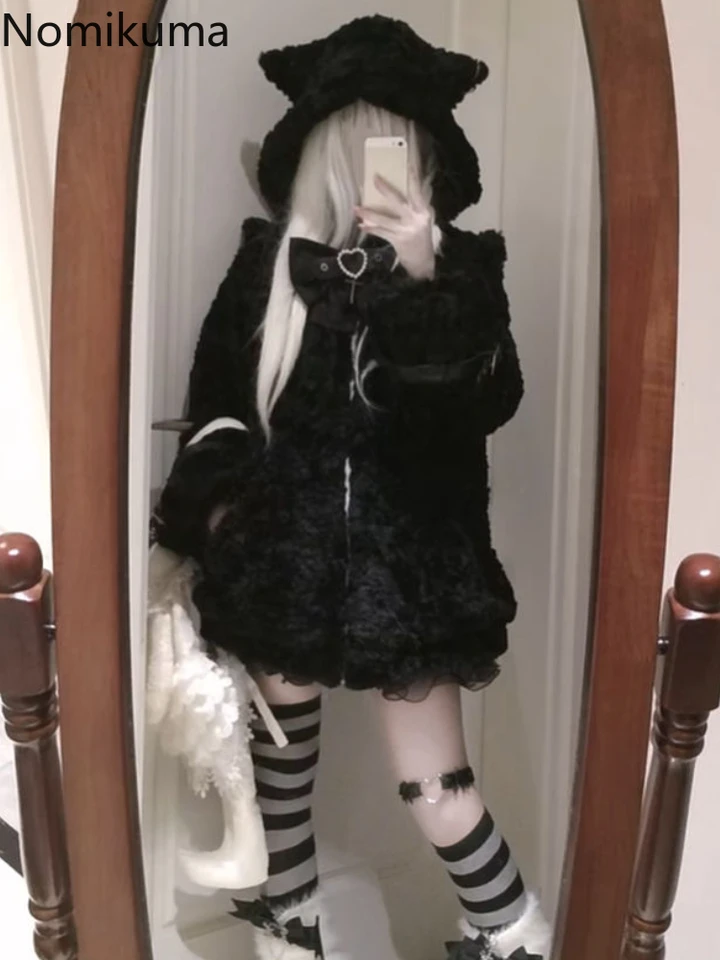 Japonské dámske oblečenie Furry Cat Uší kabát 2024