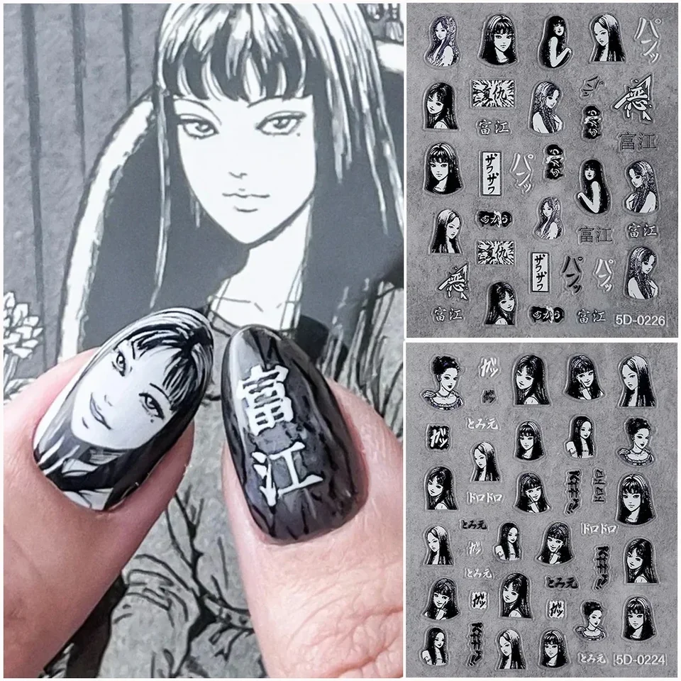 Japonské hororové komiksy dievča 5D na nechty Stiapka Self-spadne kreslené anime postavy nechtov na klepnutie doplnkom pre domáci a nechty dekoráciu