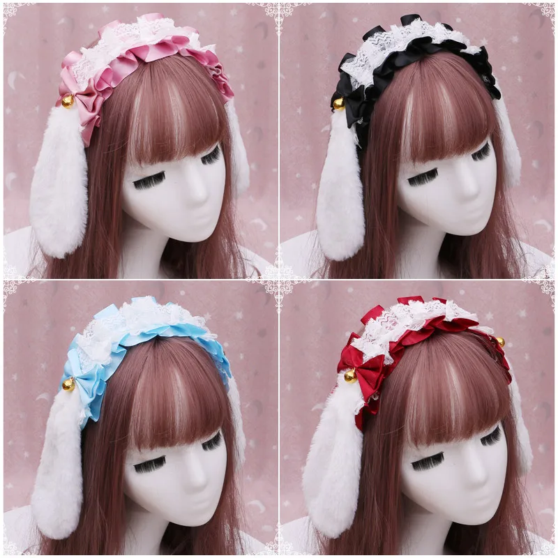 Japonské kawaii dievčatá veľký králik zajačik plyšové uši čelenka Bowknot lolita Halloween kostým cosplay kadernícke príslušenstvo