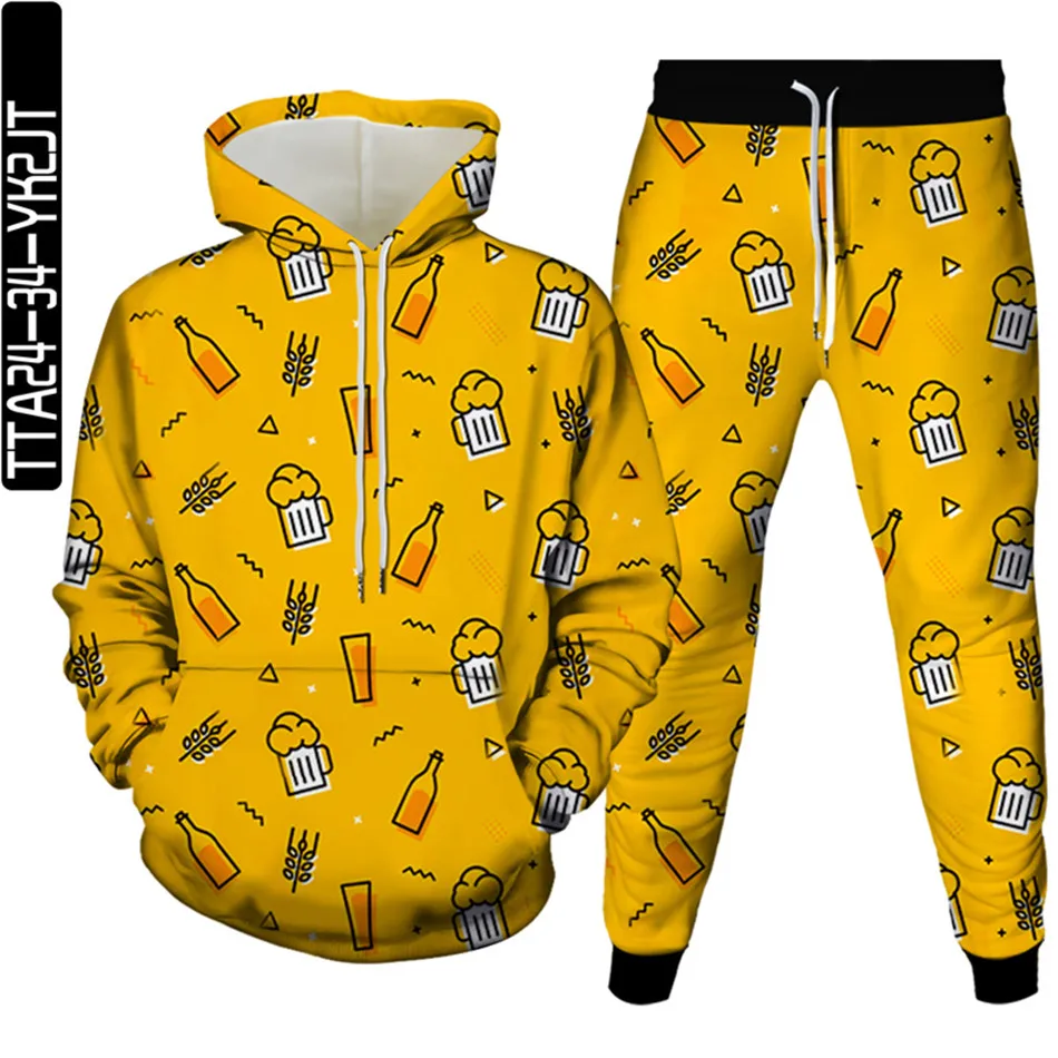 Japonské pivo vlna živočíšny pes Funny tlače Men móda 2pc oblečenie Ženy jarné jesenné mikiny+nohavice Tracksunity plus veľkosť S-6XL