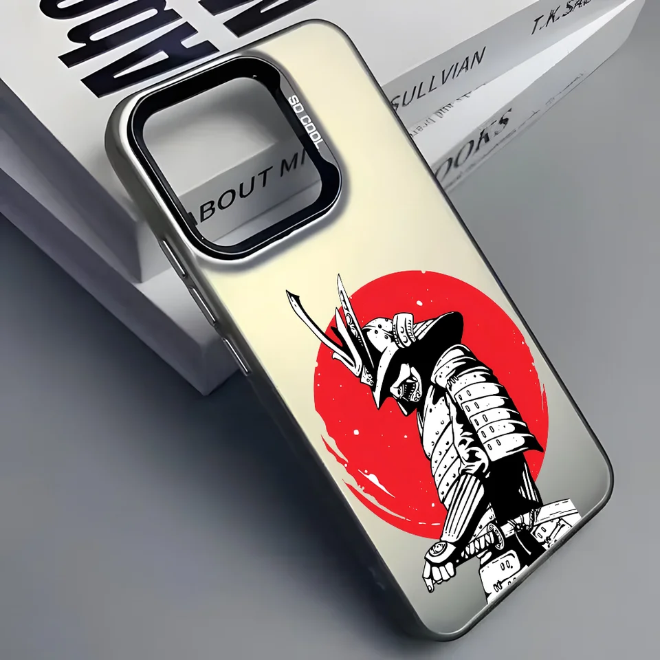 Japonské puzdro na telefón Samuraj pre iPhone 16 15 14 13 13 12 11 Pro Max Black Multicolor Laser Metallic Aurora Cover