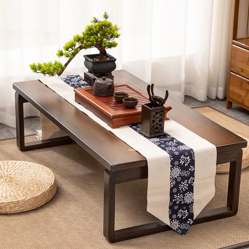 Japonské skladacie okno Kávozeso Čínsky Tatami Bočné stoly retro obývacia izba Nábytok Domov Balkón Bambus rohový stôl