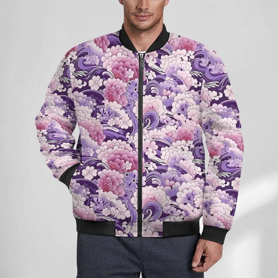 Japonské umelecké bundy Jeseň Kimono Pattert Tlač retro príležitostné kabáty Men zips vonkajší veterný dizajn nadmerne nadrozmerná bunda