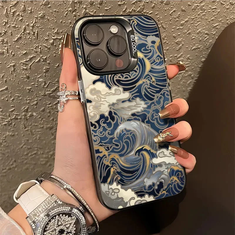 Japonské vlny Elektroplate IMD telefónny puzdro pre Xiaomi POCO F6 X6 F5 X5 M6 PRO 4G MI 13 12 11 LITE 5G NE 14T 13T 12T Pro Cover
