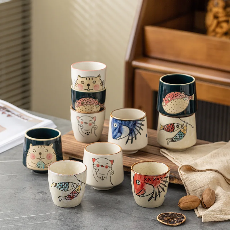 Japonské čajové šálky roztomilý karikatúra Cat Ceramica Cup Cope Coffee Mlieko matcha hrnček s náprstím Sushi reštaurácia saak