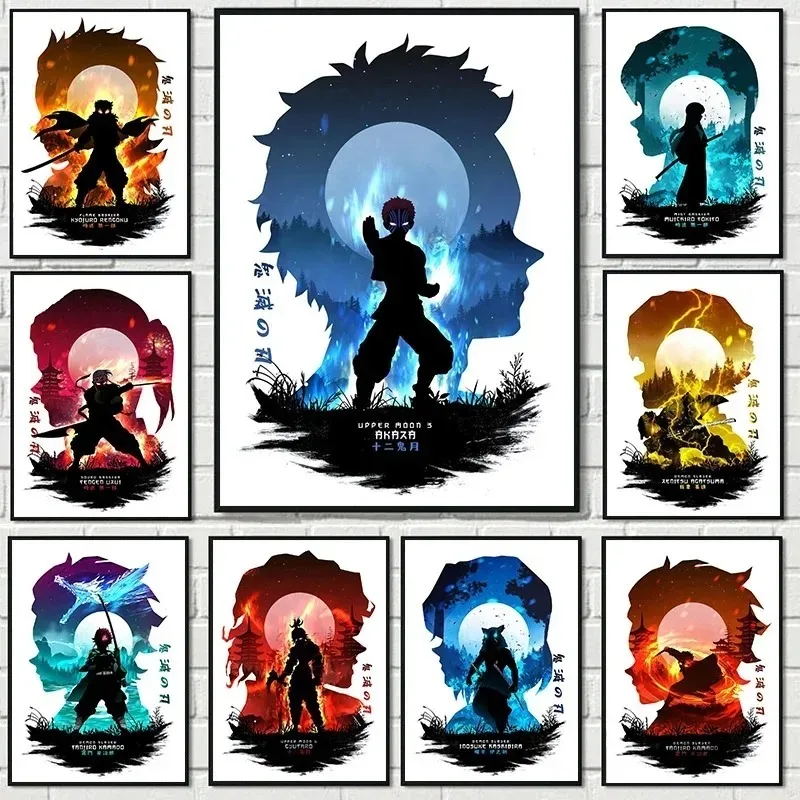 Japonský anime démon Slayer Postavy Siluette plagát a výtlačky plátno maľba nástenné umelecké obrázky kawaii domáca internátka dekor