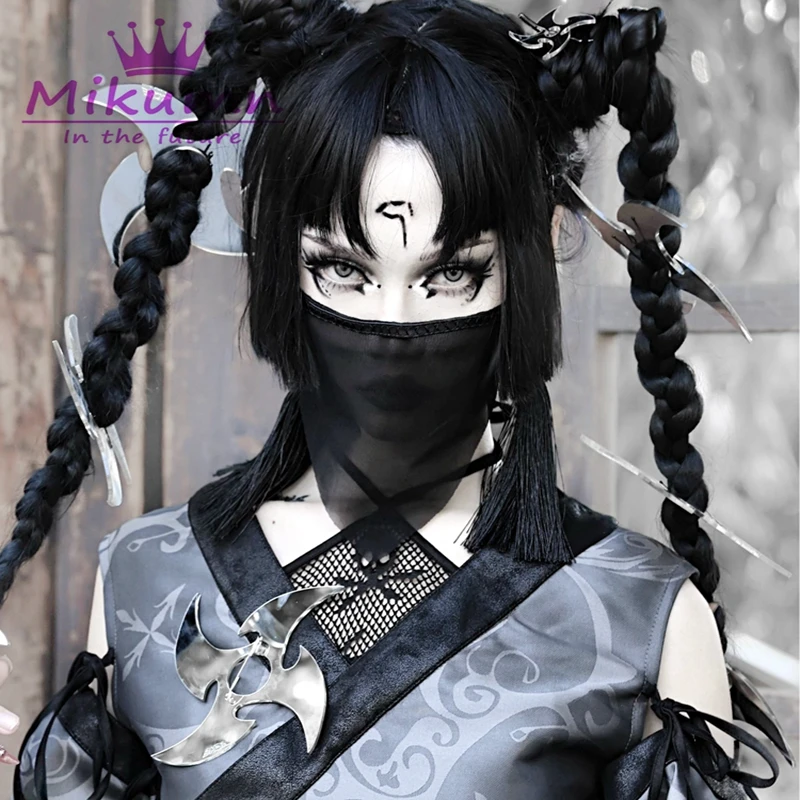 Japonský gotický tmavý trojuholník trojuholníka ninja sieťový závoj cosplay party príslušenstvo