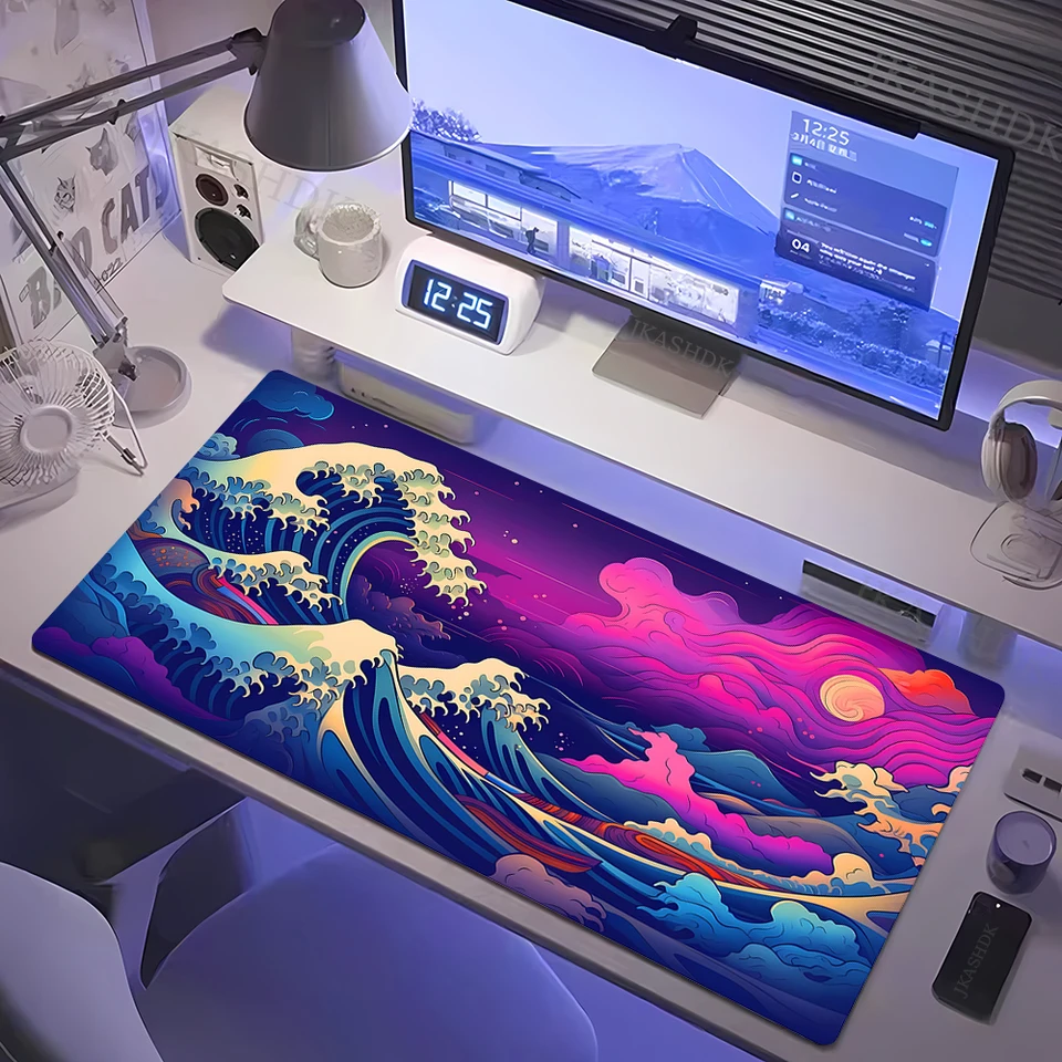 Japonský great Off Wave Mouse Pad Gamer Veľký myš MousePad s Lockedge Mouse Mat XXL Game Gumer Gumer Keyboard Deskmat 50x100cm