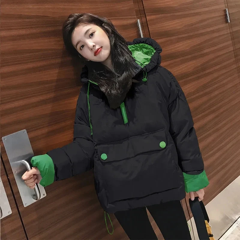 Japonský kawaii harajuku dámske nadmerné parky s kapucňou. Polkované krátke bundy Zimné teplé roztomilé sladké pullové kabáty