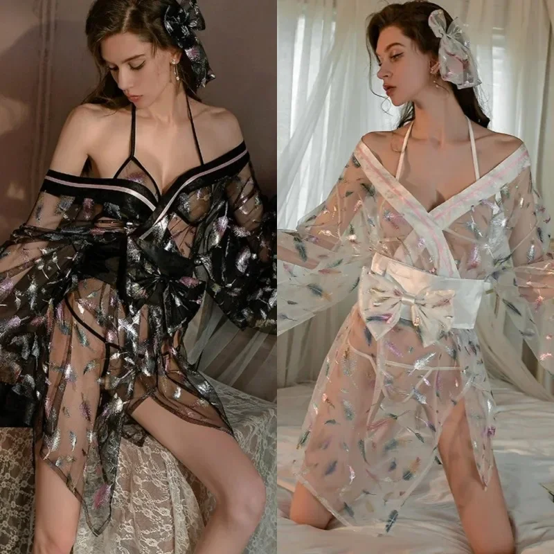 Japonský kimono cosplay uniforma zvádzanie vášeň Tlačené luk sexy spodná bielizeň nohavičky nočné košele erotické kostýmy