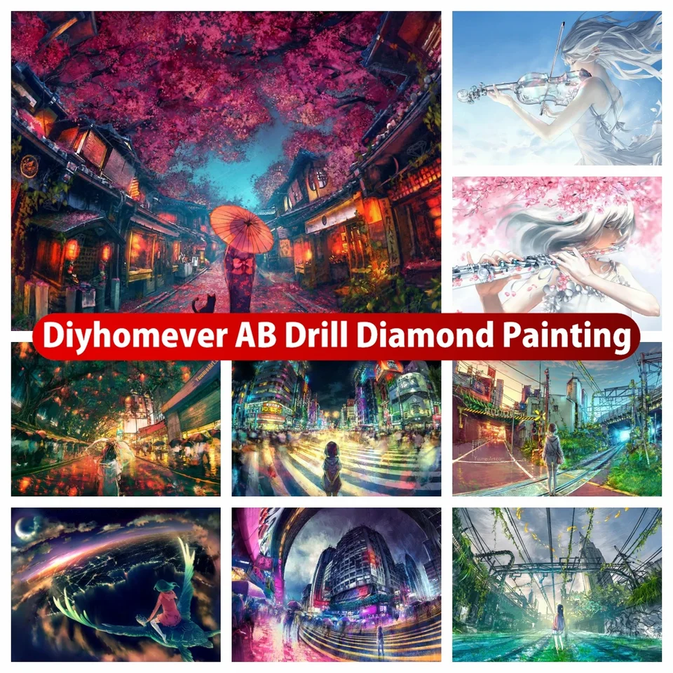 Japonský neón Sakura dievča ab Diamond maľba výšivka fantasy cartoon umení krížový steh mozaika Obrázok remeselnícke dom