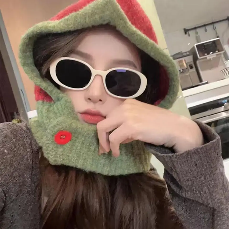 Japonský retro balaclava klobúk Ženy Šatka Zimná čiapka a krk studený dôkaz teplá pleťová čiapka ženská módna farba zhodujúca sa dámske klobúky