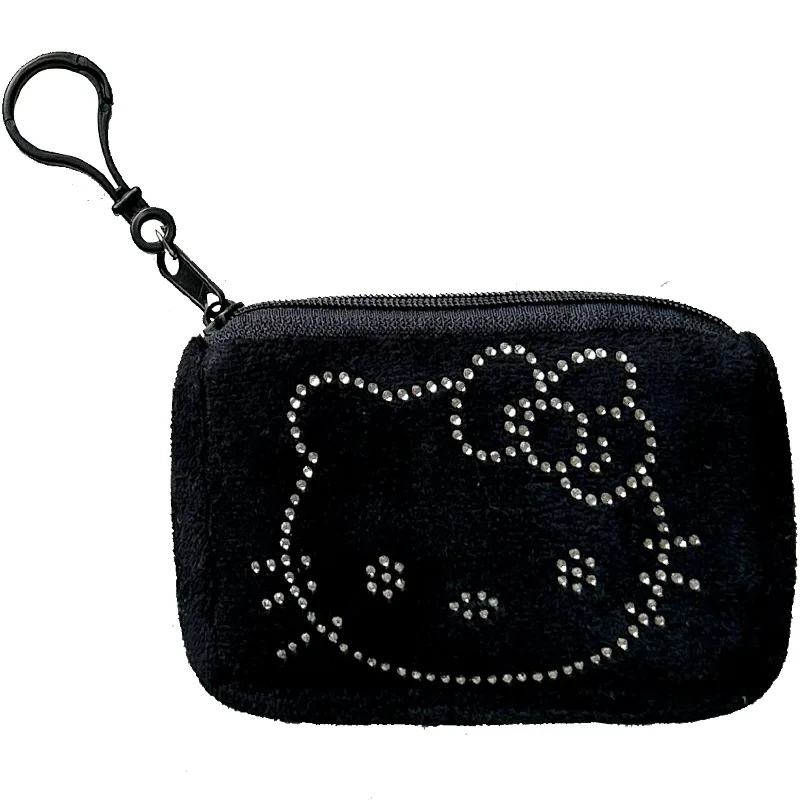 Japonský roztomilý horúci diamant Hellokitty Coin Capere Black Premium Plush Mini anti-pádový úložný vrecko prenosné kľúče