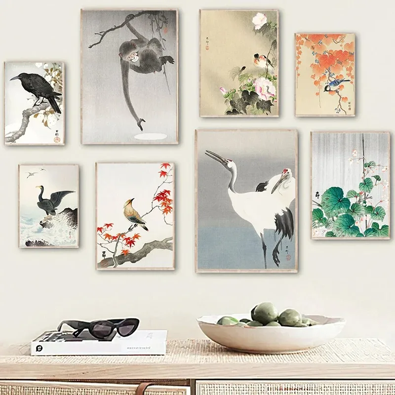 Japonský umelec Ohara Koson Classic Artwork Plagát plátno maľba opičí husacie vtáky nástenné umenie pre obývaciu izbu Domovod