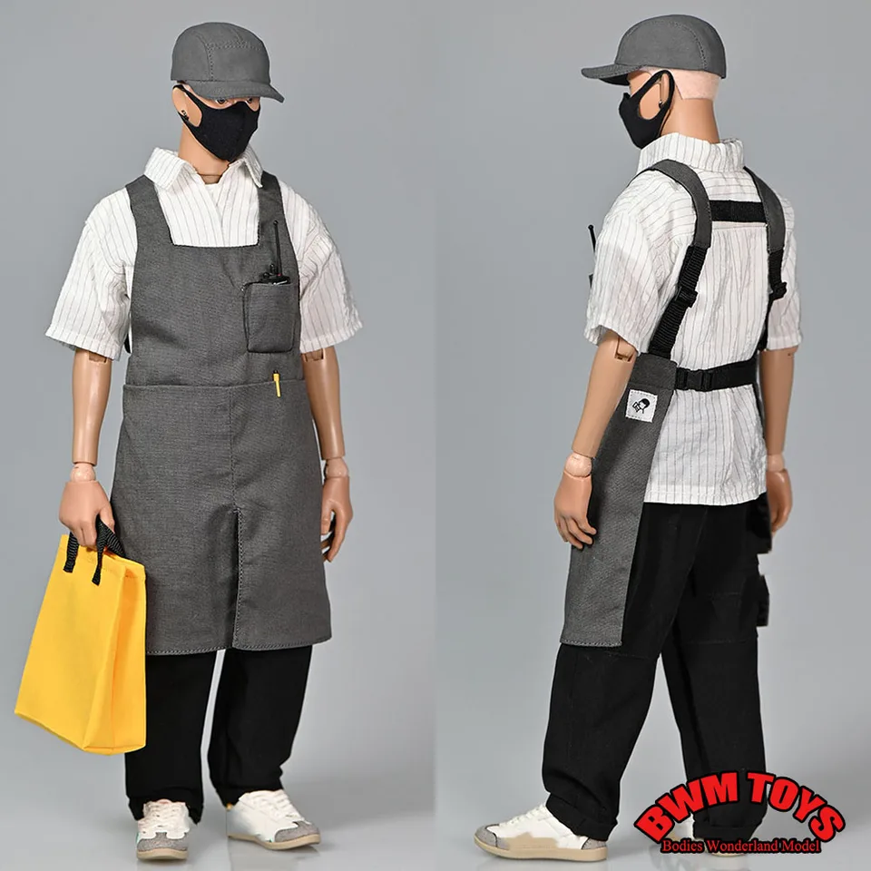 Japonský štýl 1/6 Stupnica Soldier Káva zástera módny trend Jednoduchý svetlo šedý halebný zástera Bib Bag pre 12 palcov akčnú postavu