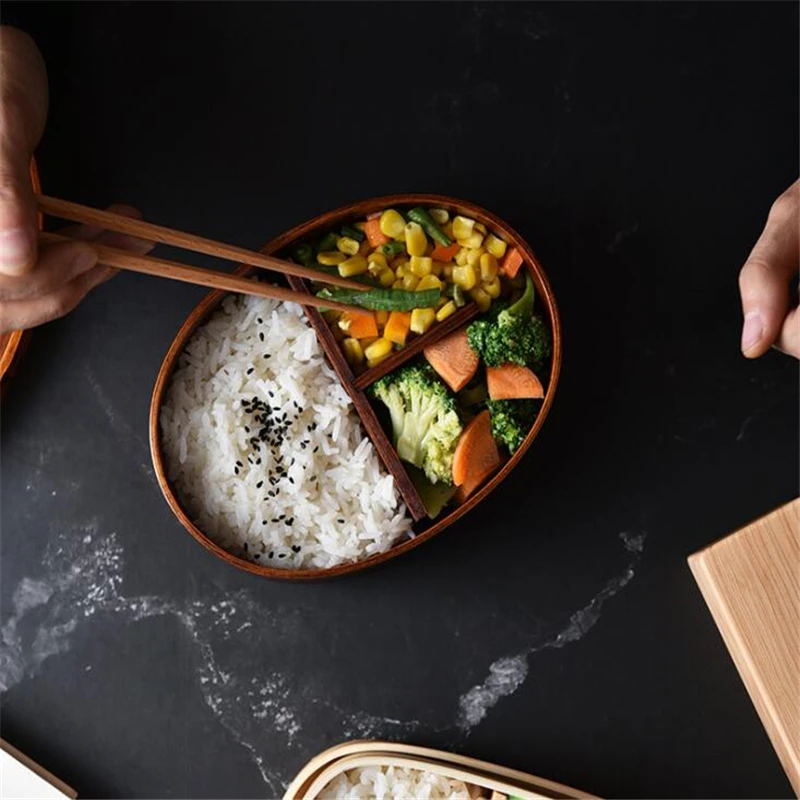 Japonský štýl bento boxy 3 grids drevené obedové boxy prenosné pikniky pre deti Študenti potravinové kontajner kuchynské doplnky
