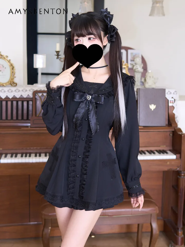 Japonský štýl gotický námorník kríž lolita šaty súprav