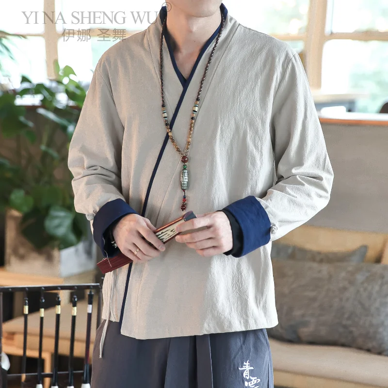 Japonský štýl Kimono Pánske retro bundy módne harajuku voľné košele Streetwear ázijský samurai cardigan s dlhým rukávom top s dlhým rukávom
