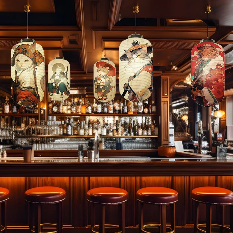 Japonský štýl Lanternka Samurai Cat Tlačte Lantern Sushi Pub Bistro Restaurant Izakaya Decor Sign Svadobná hostina Výzdoba