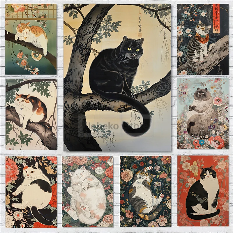 Japonský štýl moderný ukiyo-e mačkový plagát vtipné zvieratá výtlačky plátno maľba nástenné umelecké obrázky domov obývacia izba dekorácia