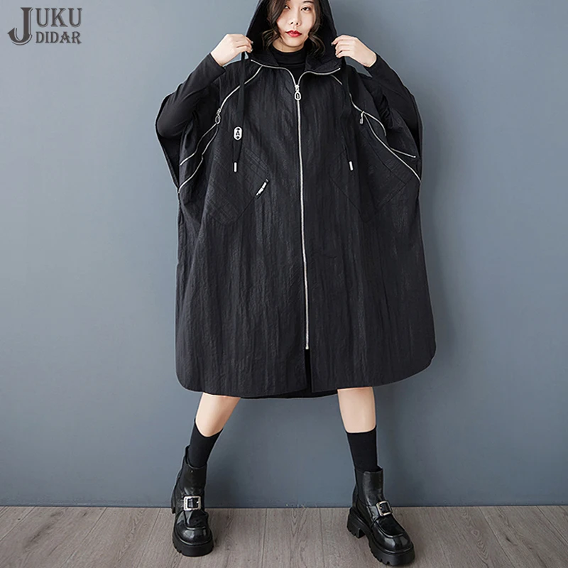 Japonský štýl nová jarná žena nadmerne s kapucňou kabát voľný fit elegantné príležitostné veľké veľkosti veterné odevy vonkajšie oblečenie kapucňa jjjk013