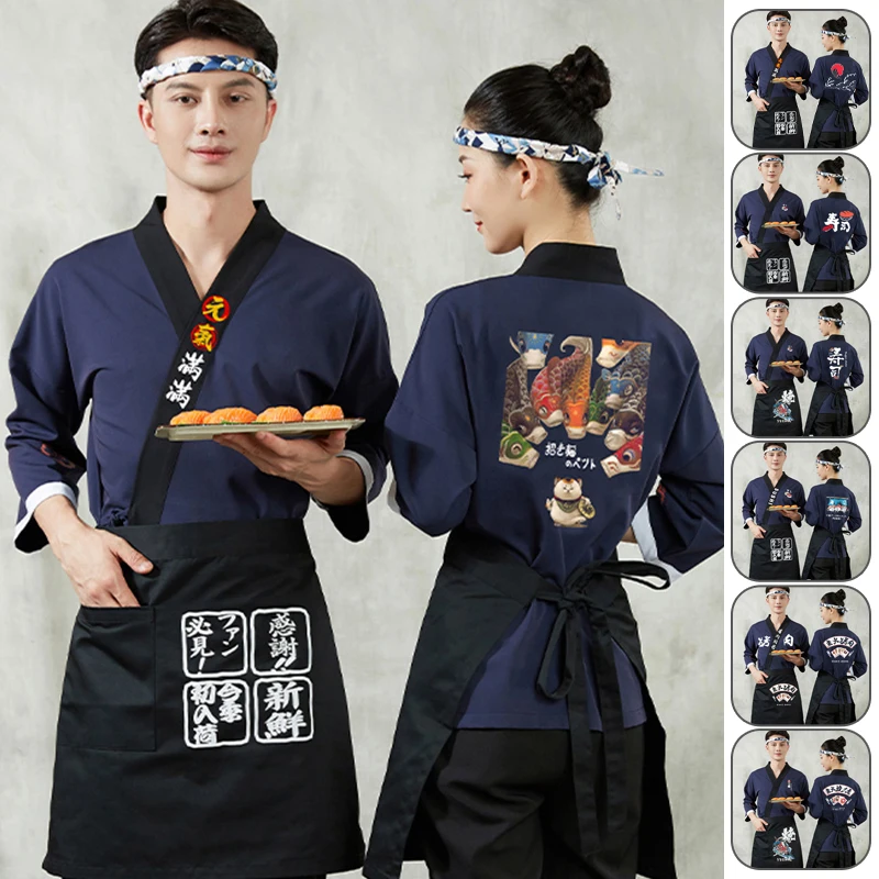 Japonský štýl šéfkuchár kabát sushi reštaurácia Kimono Cook Uniform Tirls Waither Cancels Izakaya Chef Work Clothes Tops tops bundy