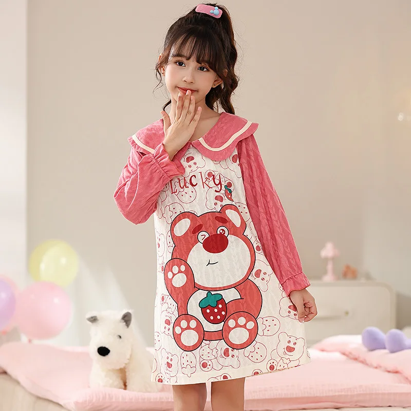 Jar a jeseň Jacquard Detské pyžamy pre dievčatká Sleewear Set Rouching Matka