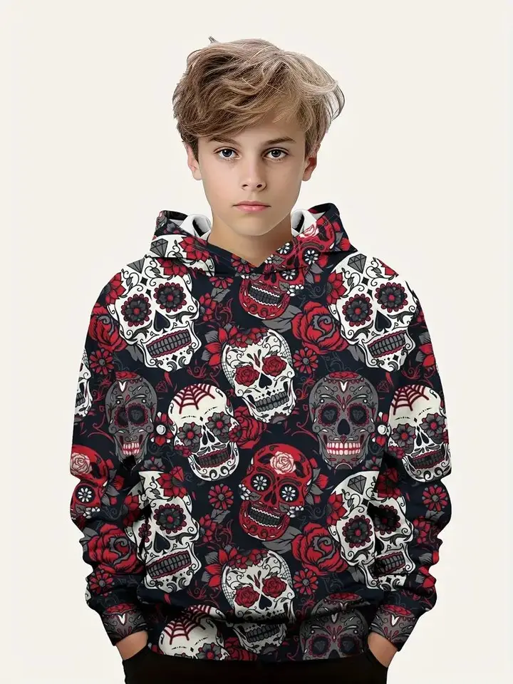 Jar a jeseň nová kvetina lebka 3D digitálna tlač študent Personalizovaná móda Niche Street Boys Hoodie Populárny štýl