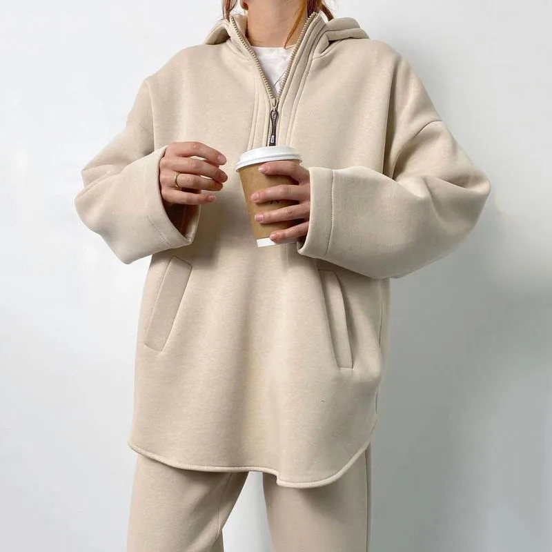 Jar a jeseň Nový trend predávajúci Trend Loose Dámska módna zips s kapucňou na voľný čas
