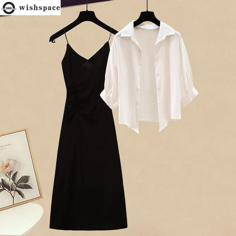 Jar/leto Noste plnú sadu 2024 nových módnych košele Top Slim Black Reap Dress Age Redukujúca dvojdielna súprava