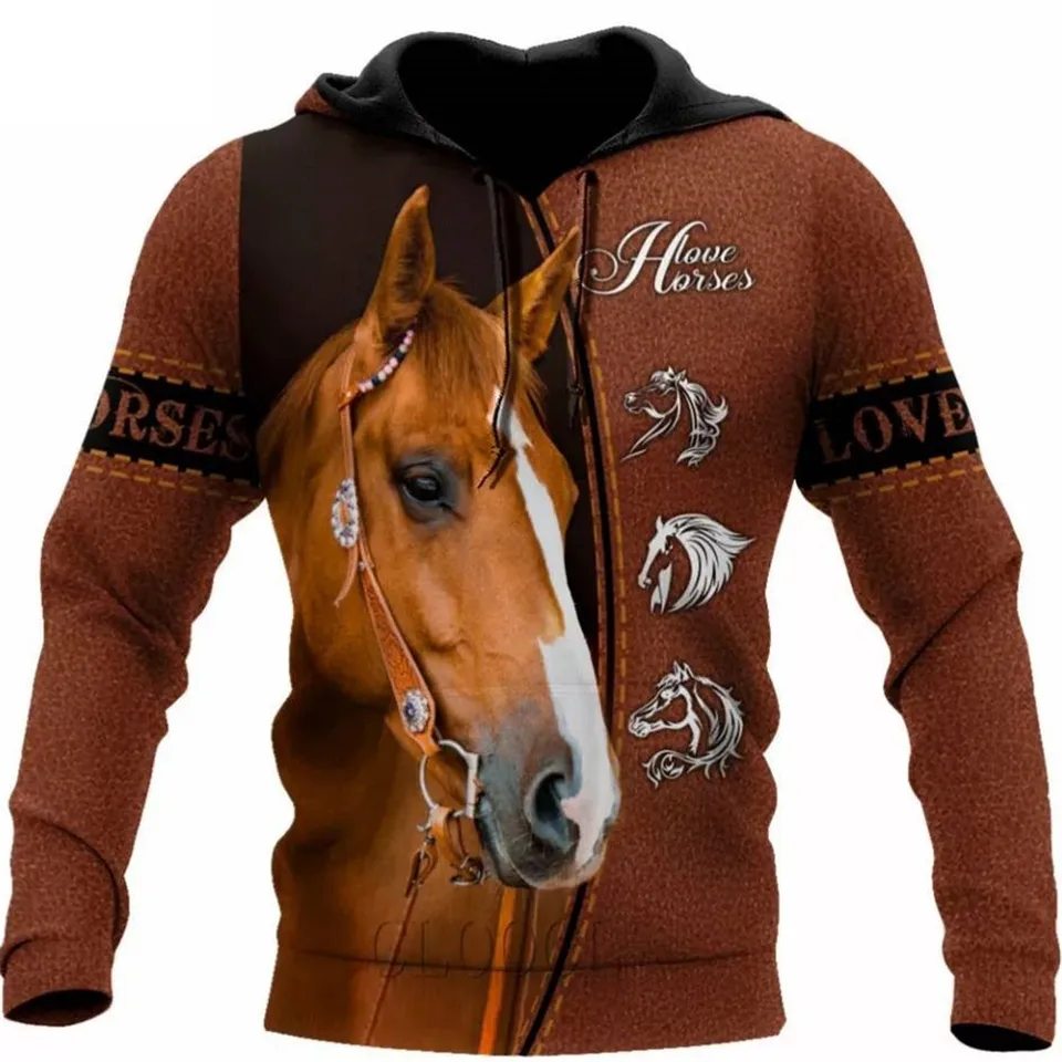 Jarná a jesenná móda 3D tlač roztomilý zvierací koní pán/dámska osobnosť Hoodie Street Wild Loose Top Top Top XXS-4XL