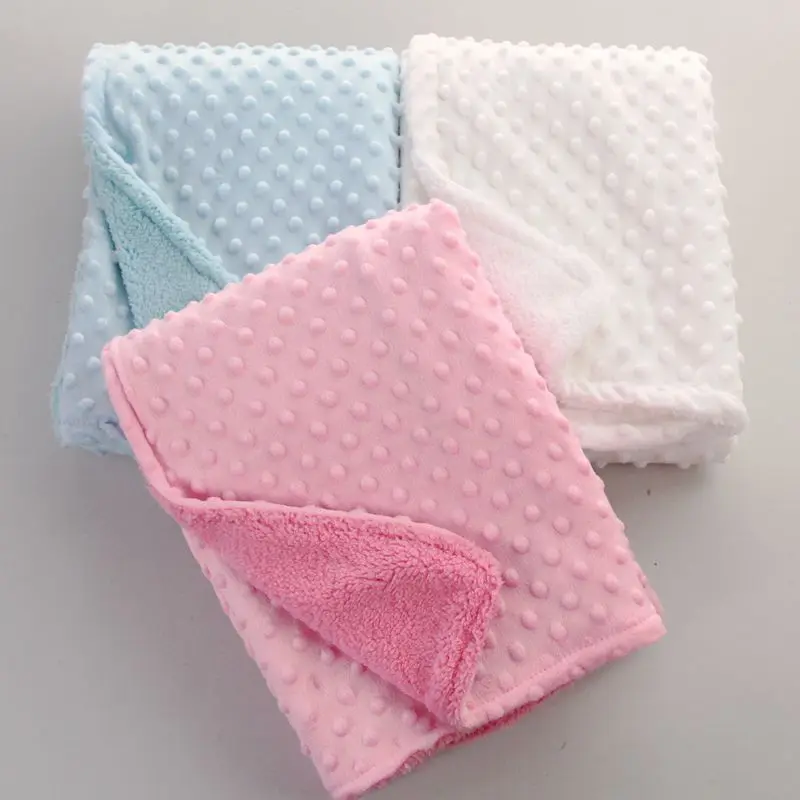Jarná detská prikrývka Teplá dvojvrstvová batoľa batoľa Swaddle Wrap novorodenca Termal Soft Fleece Bath Towel Solid Dojčiatko swaddling76*102 cm