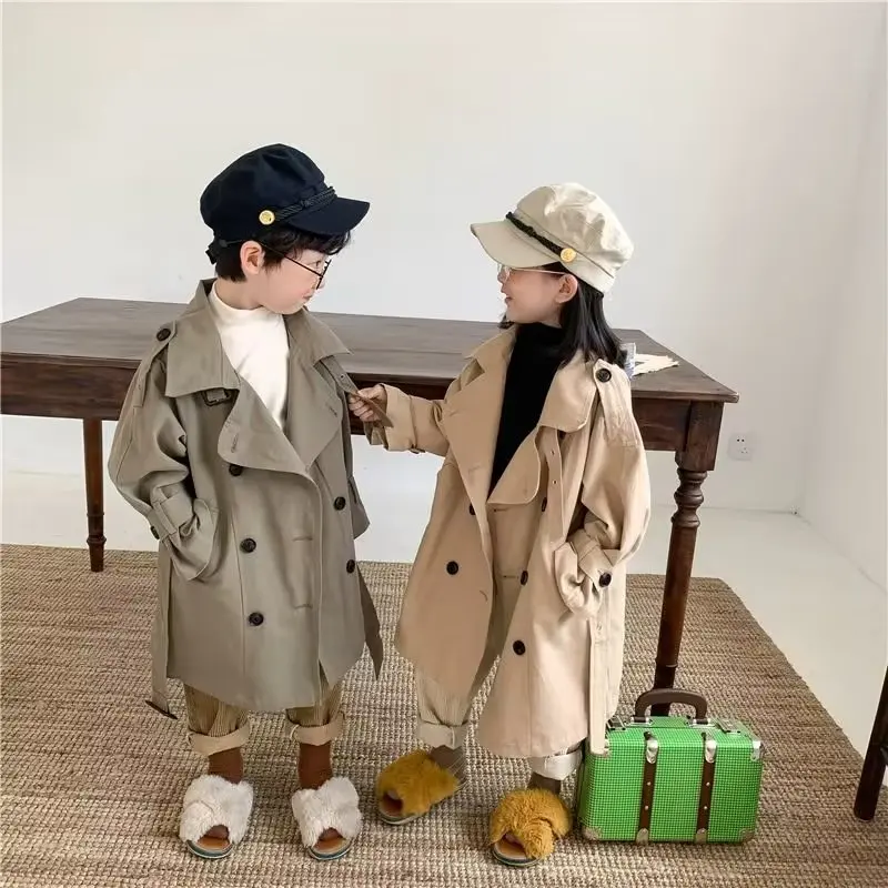 Jarná jesenná bunda pre chlapcov pre dievčatá s kabátom s kabátom Kids Double Breast Cast Fashre Coats Windbreaker Detské oblečenie