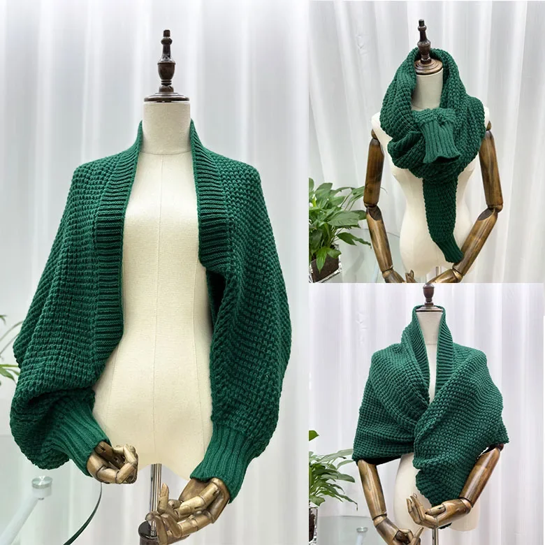Jarná jeseň nová dámska pletená šatka plášť Multifunkčný teplý šál všestranný šál Ponchos Capes Cardigan Green
