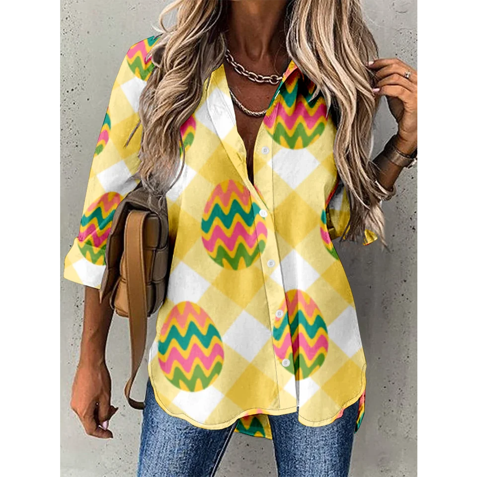 Jarná košeľa dámske vajcia grafické košele módne ženy kreatívne vrcholy jesenná blúzka uvoľnená sveta roztomilý y2k s dlhým rukávom blusa chic