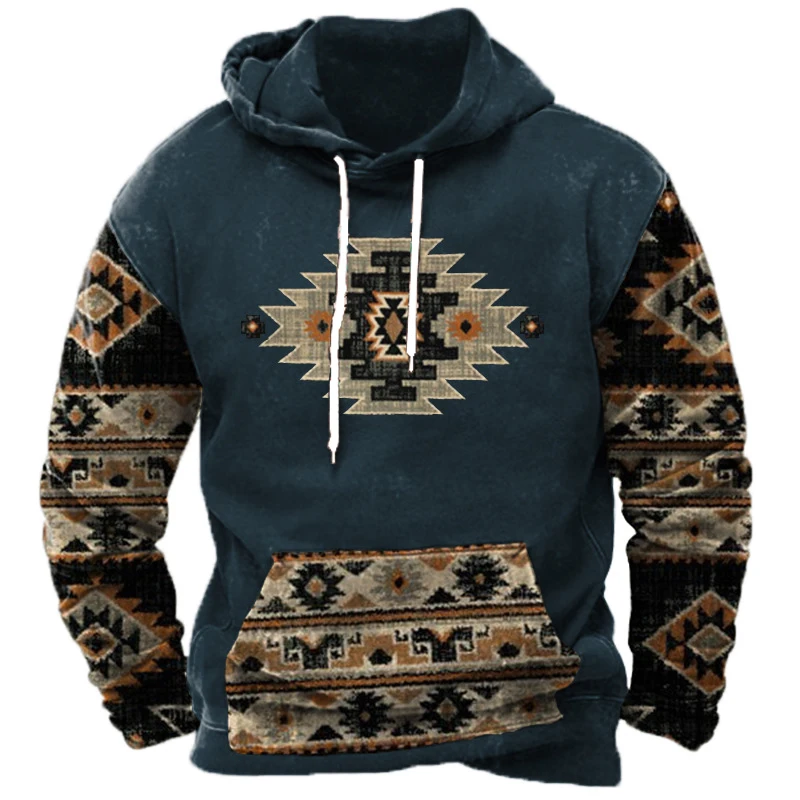 Jarná vintage pánska mikina s kapucňou s dlhým rukávom pre mužov pre mužov s nadmerným odevom Príležitostné mikiny Indian Harajuku Pullover