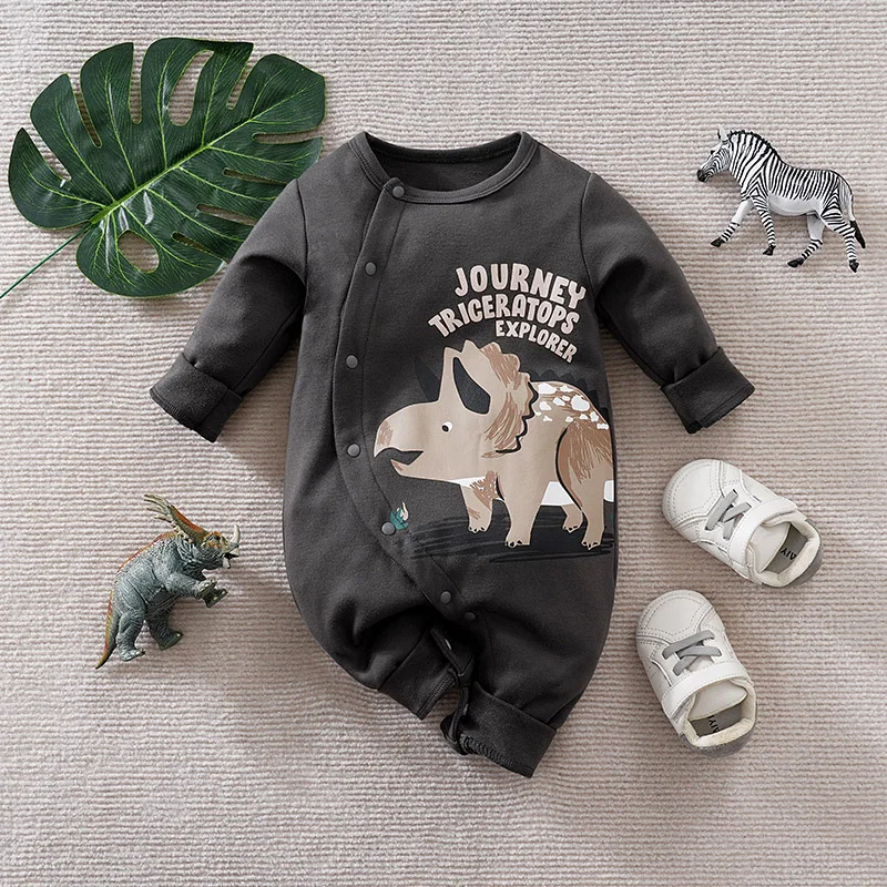 Jarné a jesenné chlapci a dievčatá roztomilý karikatúra trojuholníka Dragon tlačená bavlna Pohodlné s dlhým rukávom detská bodysuit