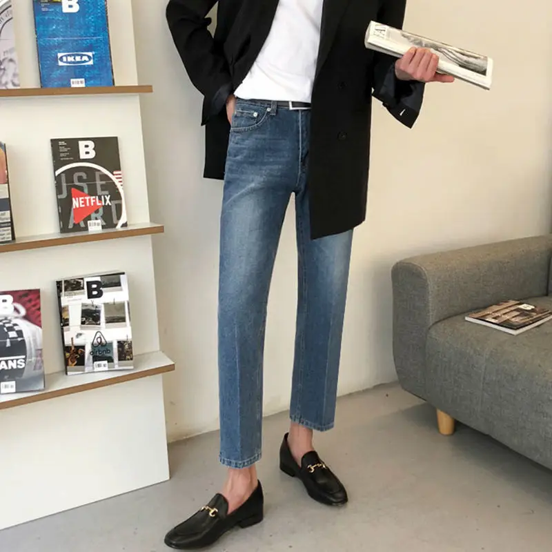Jarné a jesenné muži Fashion Slim Fit Príležitostné ležérne nohavice na nohavice vintage džínsové nohavice rovné vreckové džínsy z129