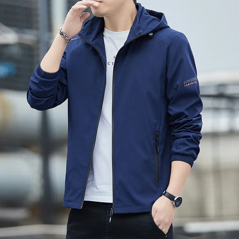 Jarné jesenné s kapucňou s dlhým rukávom Sports Windbreaker Korean Version Solid Color Modda