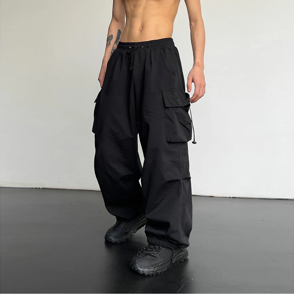 Jarné letné módne neformálne panvice pre mužov Streetwear Spevnené farebné nohavice Nákladné nohavice elastické pásy široké nohy Pánske bežky
