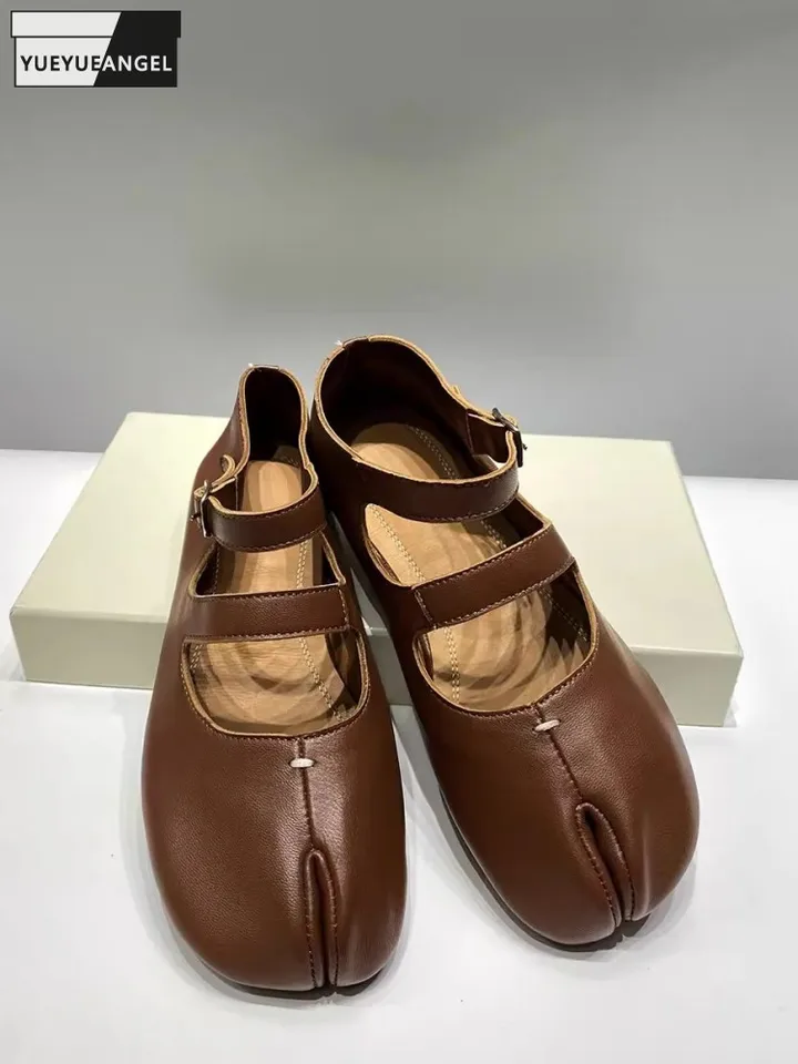 Jarné letné spúšte remienok mäkká koža Split Tow Topánky Mary Jane Shoes Dám