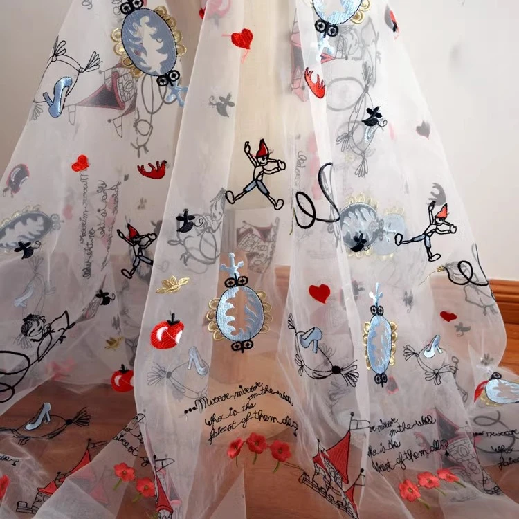 Jarné leto horúce nové čipky Organza Castle Výšivka horúca tavenina organza látky detské šaty